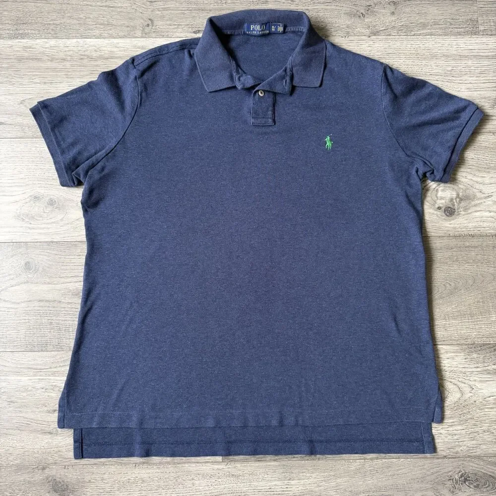 Polo Ralph Lauren Men's Navy Blue Short Sleeve Polo Shirt Green Pony - XL